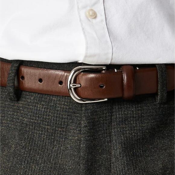 NEW J. Crew Maple Brown Leather Round Buckle Dress Belt - Picture 1 of 11